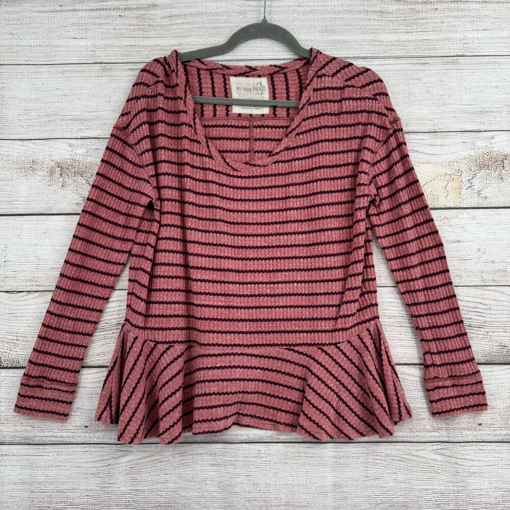 We the Free Knit Peplum Top Womens Small Pink Purple Striped Scoop Neck‎